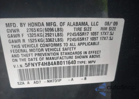 2010 Honda Pilot Touring z USA, uszkodzony, nr VIN 5FNYF4H84AB011640